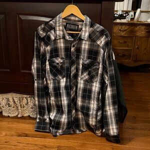 Men's Black and White Plaid Shirt Jacket